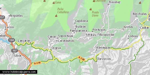 Mapa de La Alpujarra turístico y carreteras